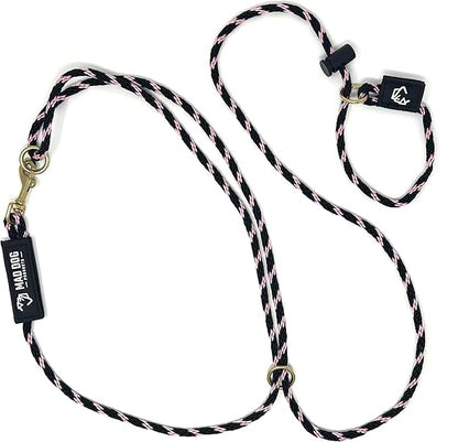 Mad Dog Products Hands Free Slip Dog Leash ¼” x 10’ Black/Pink Signature Rope – Made in USA