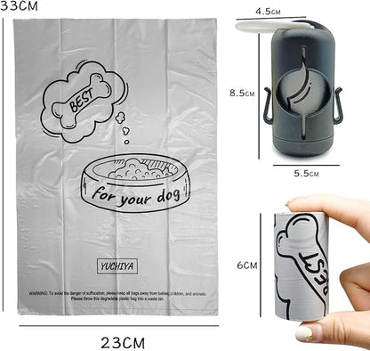 Dog Poop Bag Holder with Leash Clip, Adjustable Strap & 2-Side Hooks for Used Dog Waste Bags (Black)
