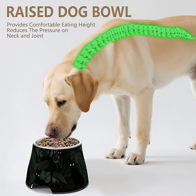 Gothic Darkness Black Cats Jungle Bowl for Dogs with Stand Stainless Steel Cats Basic Bowls for Small Pet Whisker Fatigue