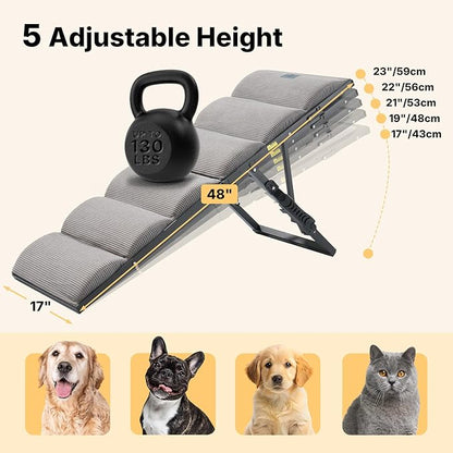 Veehoo Dog Ramp for Bed Couch for Small to Large Dog, Foldable Ramp for Dogs to Get on Bed 5 Adjustable Height from 17" to 23", Pet Cat Stairs Doggy Steps Non Slip with Metal Frame, Up to 130lbs