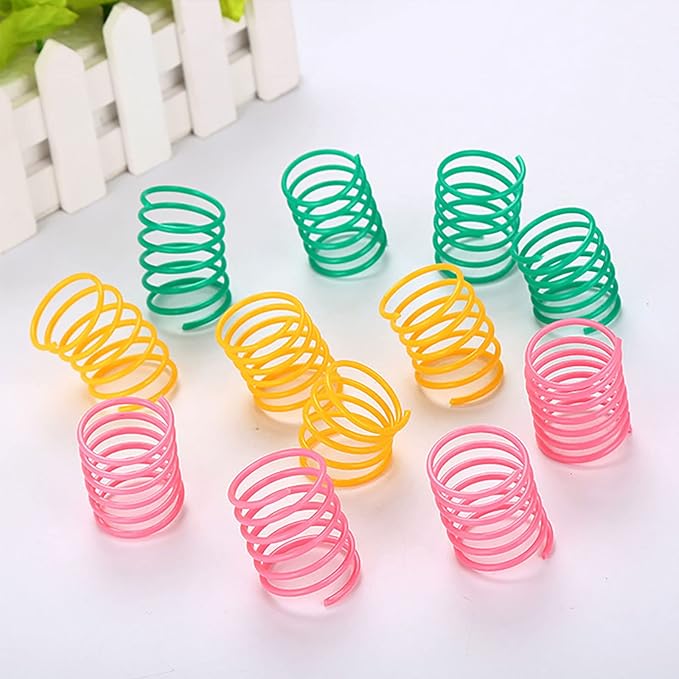 Andiker Cat Spring Toys, 12pcs Colorful & Durable Wide Plastic Cat Toys for Indoor Cats to Play to Release Energy and Keep Fit Bounce Interactive Cat Toy for Swatting, Biting, Hunting Kitten Toys (M)