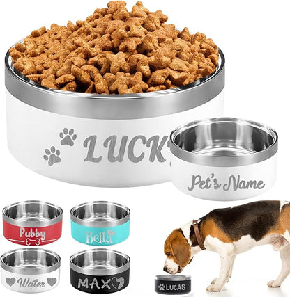 Personalized Dog Bowl Custom Dog Bowls with Name Customized Laser Engraved Stainless Steel Pet Dishes for Large Small Dogs Cat 32/42/64oz Feeding Supplies-White 42oz