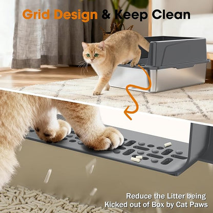 2PACK Stainless Steel Cat Litter Box with Lid, High-Sided Metal Litter Pan for Small Cats, Kitty Litter Box, Non-Stick & Odor-Resistant, Anti-Urine Leakage, Easy to Clean, Scoop Included