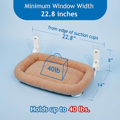 Zakkart Foldable Cat Hammock for Window - Cordless, Embeded Machine Washable Bed, Robust Metal Frame - Cat Window Perch for Large Cats and Kitten (Brown Bolster Bed, Medium)