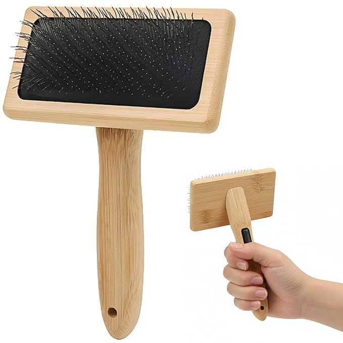 Removes Loose Fur & Tangles Fast | Dog & Cat Slicker Brush | Bamboo Deshedding Tool for All Coat Types | Gentle & Eco-Friendly Grooming