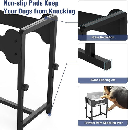 4-Height Adjustable Elevated Dog Water Bowl with Splash Guard, 2.5 Gallon No-Spill Large Capacity Raised Dog Water Bowl for Large & Medium Dogs, Non-Slip Stainless Steel Stand & Easy to Clean
