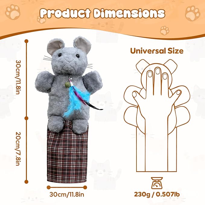Homrich Cat Wrestling Glove Toys, Interactive Hand Puppet with Catnip & Feathers, Thick Soft Padding for Safe Play - Durable Fun & Enrichment for Cats & Kittens