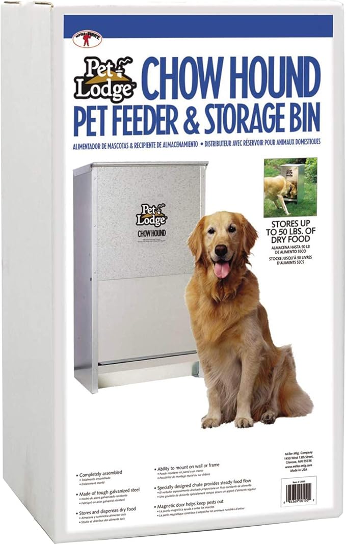 Pet Lodge Little Giant CH50 Indoor and Outdoor Dry Food Automatic Heavy Gauge Steel Dog Feeder Chow Hound with 50 Pound Capacity (4 Pack)