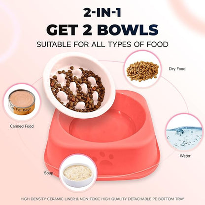 Slow Feeder Dog Bowls Ceramic Puppy Feeding Bowl for Small Dogs Cat Slow Feeder Bowl Protecting Cat and Dog Whiskers Preventing Choking with 2-in-1 Multifunctional Training Whistle