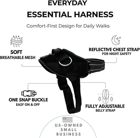 ShawnCo Essential Dog Harness, No-Pull Pet Vest with 3 Leash Clips, No Choke, Reflective, Adjustable and Padded, for Easy Walking and Training for Small, Medium and Large Dogs (Midnight, S)
