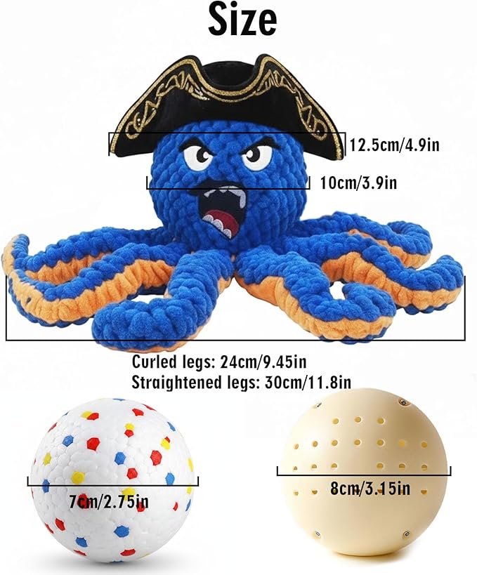 Self Moving Interactive Octopus Dog Toy Set with 2 Balls - Automatic Bouncing Wobble Ball & Durable Chew Ball, 4-in-1 Squeaky Plush Enrichment Toy to Keep Them Busy for Medium Large Dogs