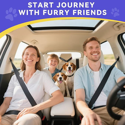 Pawaboo Dog Seat Belt for Car, Double Dogs Car Seatbelt Adjustable, 360° No Tangle Dogs Vehicle Safety Leash with Elastic Bungee Buffer, Reflective Y Shape Two Dog Cars Harness for Pets Cars Travel