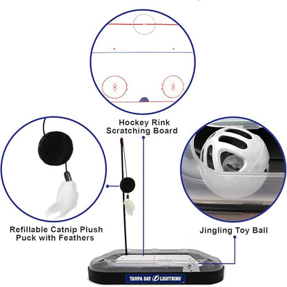 Pets First 5-in-1 NHL Tampa Bay Lightning Cat Scratcher Toy with Interactive Cat Ball Bell in Tracks