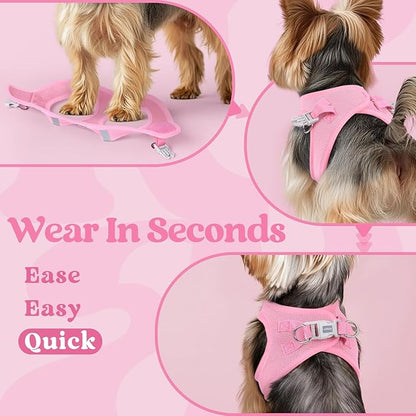 rabbitgoo Small Dog Harness, Step-in Soft Mesh Puppy Vest with Safety Buckle, Breathable Reflective Pet Harness for Small Sized Dogs, Light Pink S