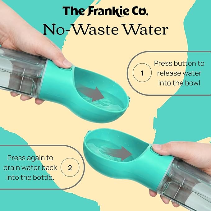 4 in 1 Dog Water Bottle, Leakproof Pet Water Dispenser with Bowl, Poop Bag Holder & Shovel, Dog Travel Accessories for Dogs and Cats, 17oz