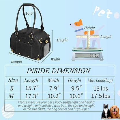 PetsHome Dog Carrier Purse, Pet Carrier, Foldable Waterproof Premium PU Leather Pet Travel Portable Bag Carrier for Cat and Small Dog Home & Outdoor Small Black