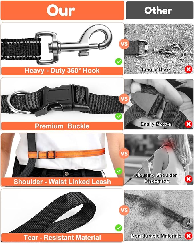 XiaZ Hands Free Dog Leash,Versatile Crossbody Dog Leash with Waist Support Strap,5.9-8 FT Waist Belt with Double Handles for Small Medium and Large Dogs Walking, Running and Jogging, Black