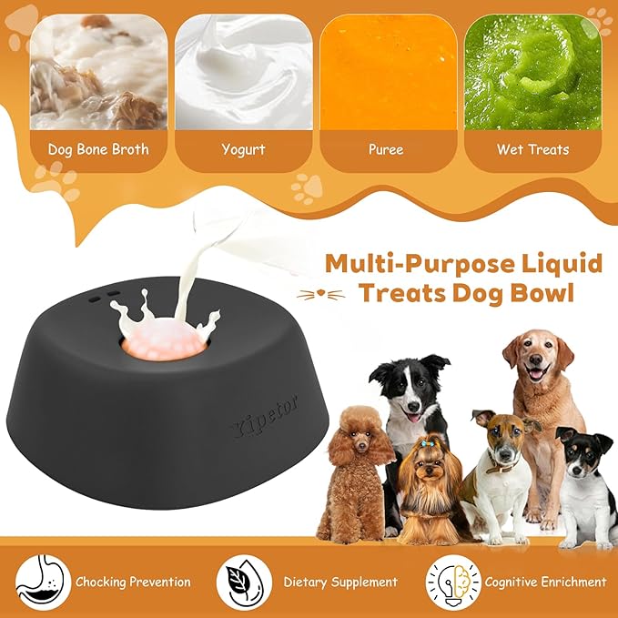 Yipetor Slow Feeder Dog Bowls for Liquid Treat, Anti-Slip【Entertained Ball-in】 Bone Broth Dog Lick Bowl, 3/4 Cup Yogurt Pup Lick Toy for Large Medium Small Breeds Dietary Supplement/Post-op Nutrition