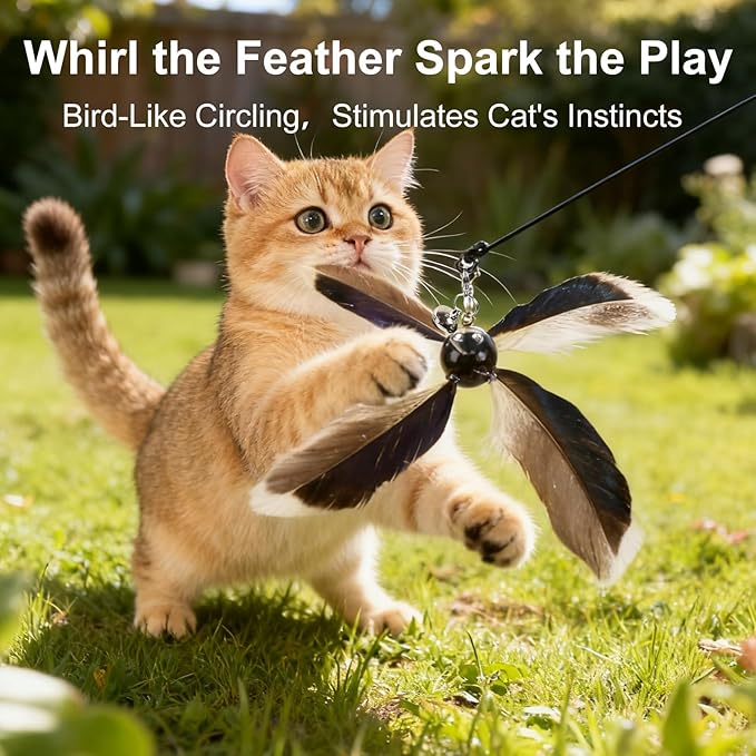 Cat Wand Toys Interactive for Indoor Cats, 4PC 4-Blade Feather Propeller Refills (Classic Mocha Brown)