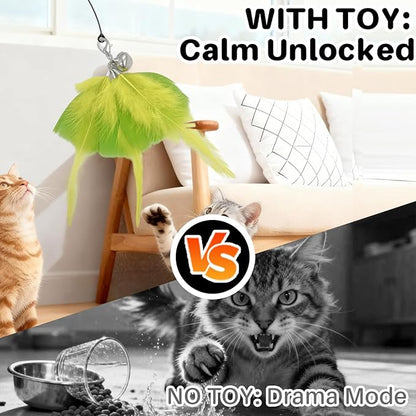 Walfront Interactive Cat Toy, Feather Wand with Replaceable Yellow & Orange Feathers, Handheld Cat Wand for Indoor Cats & Kittens, High-Engagement Play that Keeps Cats Excited, Active & Stress-Free