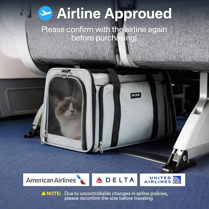 Expandable Cat Carrier, Airline Approved Soft Sided Pet Carrier for Cats & Small Dogs Up to 15 lbs, with Locking Safety Zippers & Cozy Fleece Pad, Portable for Car & Vet Visits, Black