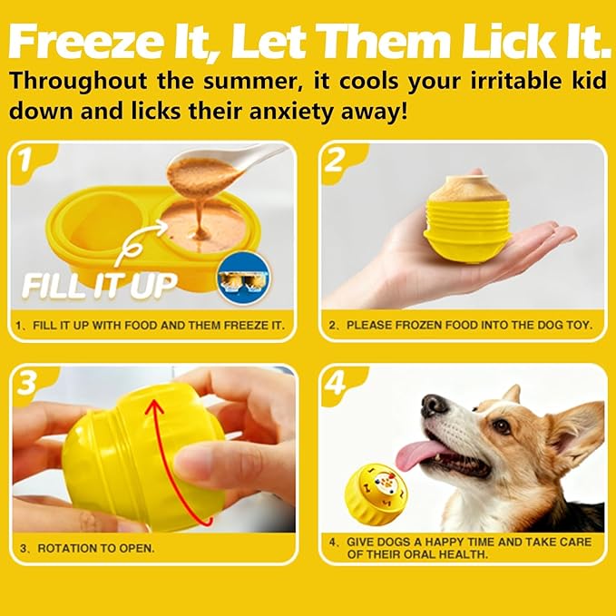 Frozen Treat Dispensing Dog Toy to Keep Them Busy, Interactive Indestructible Dog Puzzle Toy for Small Medium Breeds, Cognitive Dog Enrichment Toys Freezable - Yellow