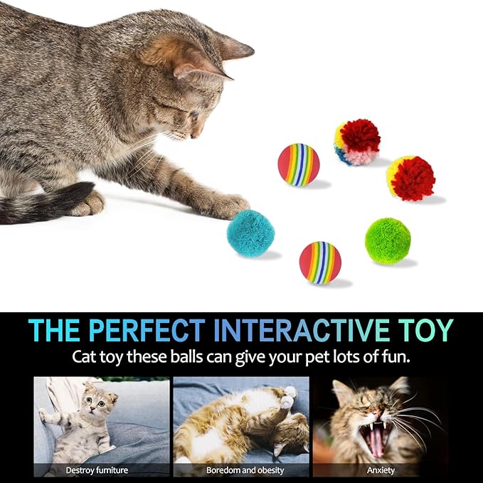Andiker Mini Cat Ball Toys - 6pcs EVA Foam & Plush Balls, Quiet Indoor Cat Toys for Chew, Chase & Play