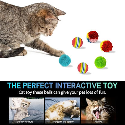 Andiker Mini Cat Ball Toys - 6pcs EVA Foam & Plush Balls, Quiet Indoor Cat Toys for Chew, Chase & Play
