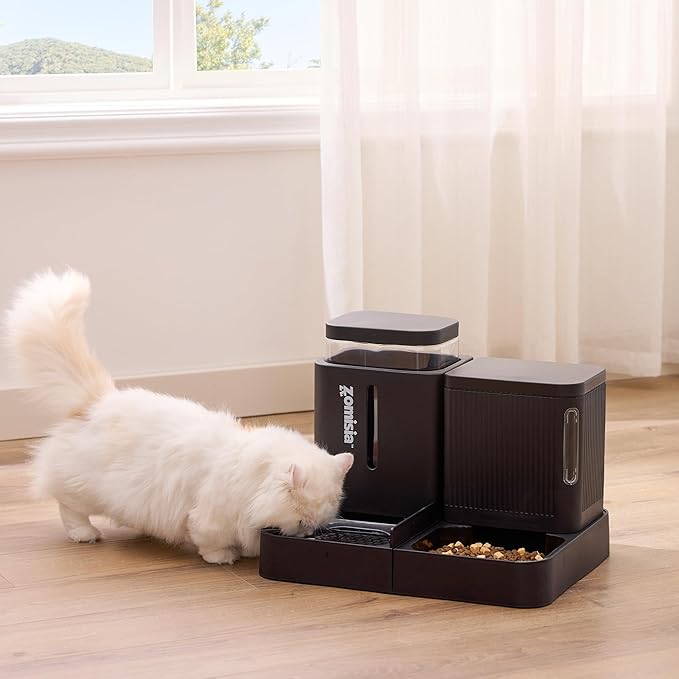 ZOMISIA Gravity Dog Food and Water Dispenser, 2 in 1 Automatic Dog Feeder with 180 Degree Rotatable, 2 Pack Large Capacity Self Feeding for Small Dogs Puppy, Black, 1.6GALx2