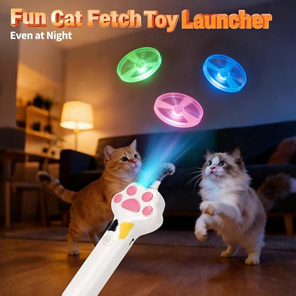BABORUI Cat Toy Disc Launcher, Rechargeable Interactive Cat Fetch Toy Launcher with 8 Flying Discs, Flying Enrichment Toys for Indoor Bored Kittens & Adult Cats (White)