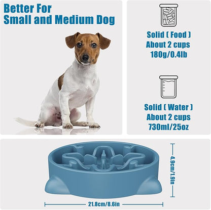 Slow Feeder Dog Bowls Medium Breed, Dog Food Bowl Medium Anti-Choking Bloat Stop Puzzle Healthy Eating Bowl (Blue, 2 Cup)