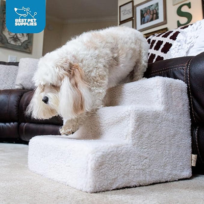 Best Pet Supplies Dog Stairs & Steps - Foam Steps for Small Dogs & Cats, Non-Slip Indoor Balanced Pet Step Support, Dog Ramp, No Assembly, Ivory, 3-Step (13.5-inch Height)