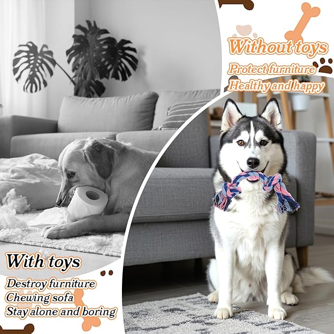 48Pcs Dog Rope Toys Bulk Pack - Durable Cotton Chew Teething Toys for Aggressive Chewers, Small & Medium Dogs, Puppies, 7.1in Multi-Color Rope Toy