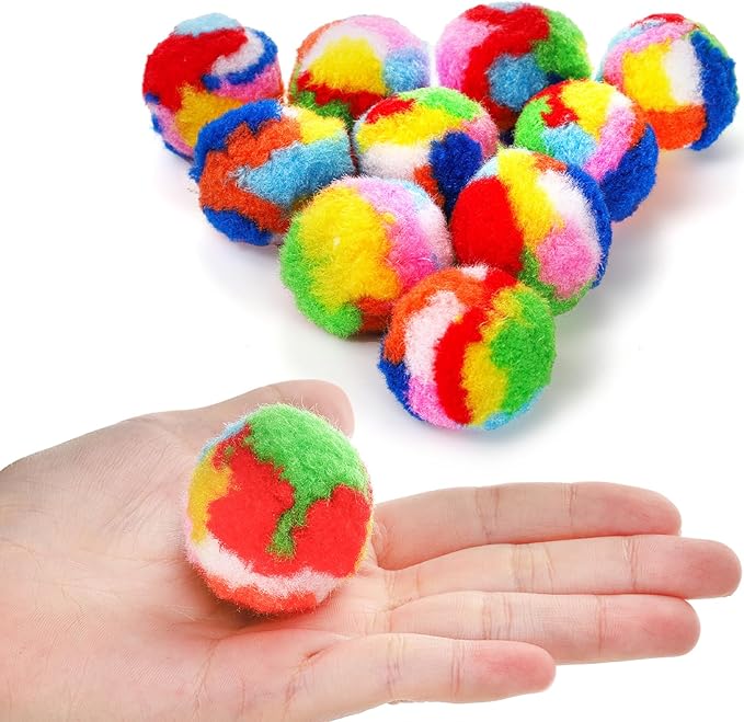 Nicunom 60 PCS Cat Pom Pom Balls, 1.7Inch Rainbow Cat Toy Balls, Soft Plush Cat Ball Fuzzy Kitty Balls Colorful Kitten Puff Ball for Pet Kitten Interactive Playing Exercising Chasing