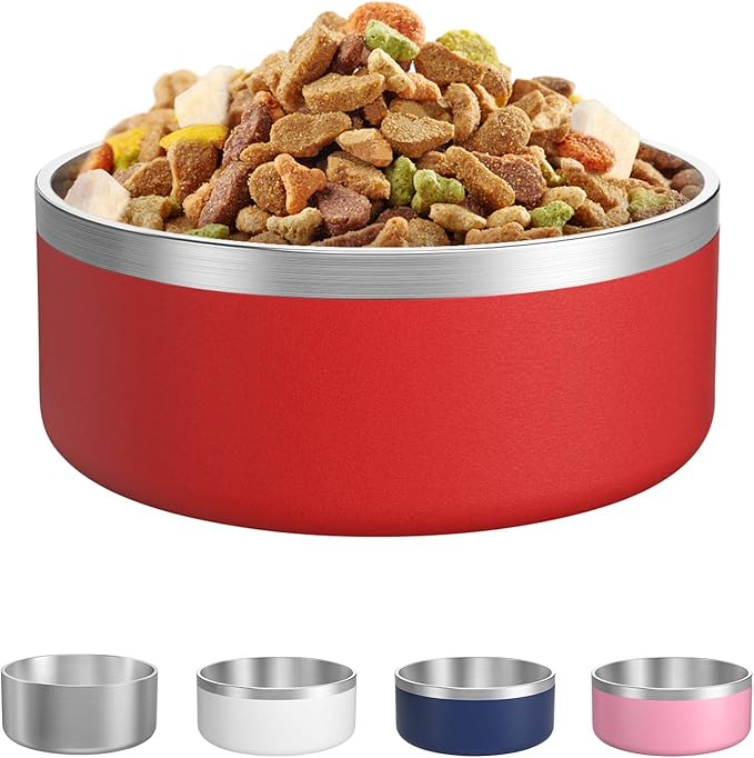 LIANLAI Stainless Steel Dog Bowls, Rust-Resistant Pet Bowls, Non Slip Dog Water Bowl, Versatile Feeding Bowls (Red，40 oz)