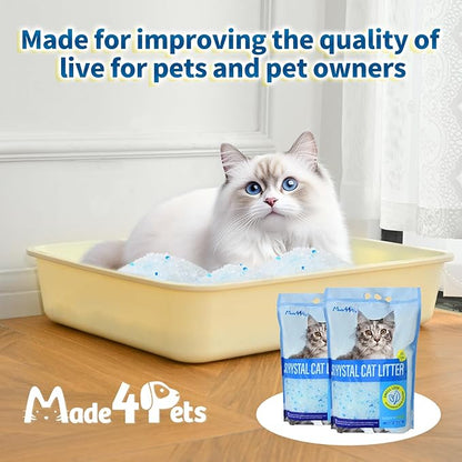 Made4Pets Cat Litter Crystals, Non Clumping Cat Litter Odor Control Kitty Litter Non Clumping No scooping Low Dust, Low Tracking, Lightweight, Dehydrates Waste,– 17.2 lbs (4 x 4.3 lb Packs)