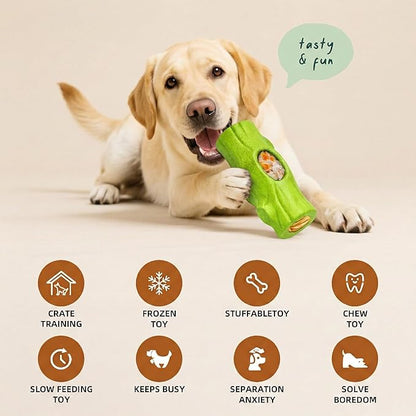 Green Dog Toys for Aggressive Chewers, Interactive Indestructible Dog Toys with Frozen Treat Function, Durable Dog Puzzle Toy for Large & Medium Dogs, Reduces Anxiety