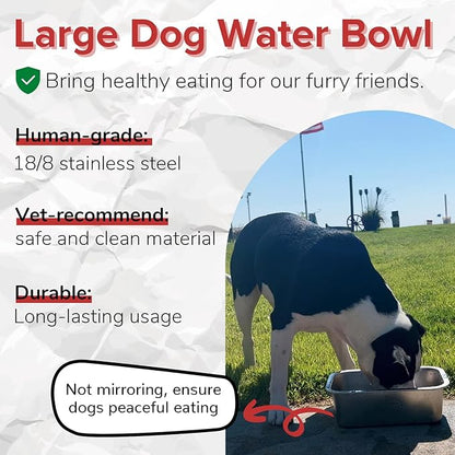 PEDAY 0.84 Gallon Dog Water Bowl, Human Grade Stainless Steel, for Medium & Large Sized Dogs- Silver Classic
