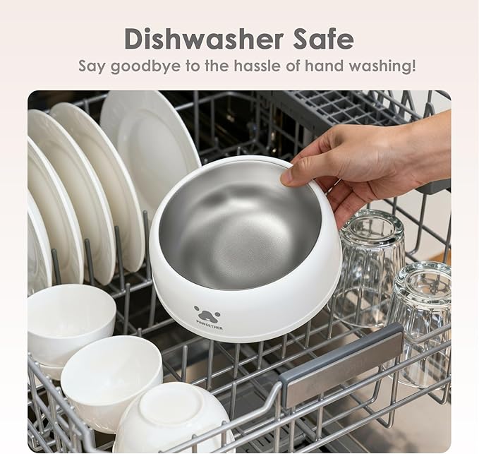PAWGETHER® Stainless Steel Dog Bowls, Dog Food and Water Bowl Non-Slip Easy to Clean Dishwasher Safe for Puppy Small Medium Dogs Cats White 34oz