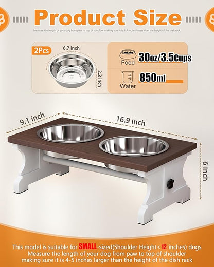 Piskyet Elevated Dog Bowls, Dog Bowls Stand, Raised Dogs Bowl's with 2 Stainless Steel Wooden Dogs Bowl,3.5Cups6''H_30 oz Bowl-Farmhouse Style