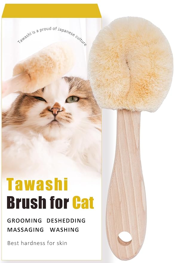 Gentle Cat Brush for Indoor Cats – Soft Daily Grooming & Massage Brush for Sensitive Cats & Kittens, Removes Loose Surface Fur (Not a Deshedding Tool), Natural Sisal, Made in Japan (Type-B)