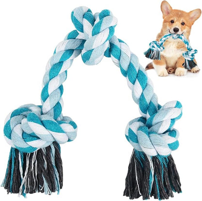 SZEE Dog Rope Toys, 14 in 3 Knots Chew Rope for Medium and Small Dogs, Pull Toy for Tug of War and Teeth Cleaning (Blue)