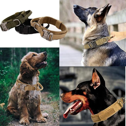 Xqpetlihai Tactical Dog Collar Adjustable Military Nylon Dog Collar with Control Handle and Heavy Duty Metal Buckle for Medium and Large Dogs (Brown,M)