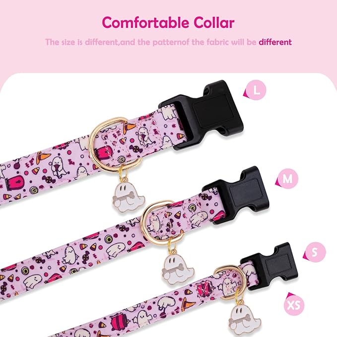 Faygarsle Fall Dog Collar Adorable Ghost Pattern Halloween Collar for Dogs Autumn Collar for Small Medium Large Female and Male Dogs Cute Neckwear for Dogs Purple Collar for Boy Girl Dogs XS