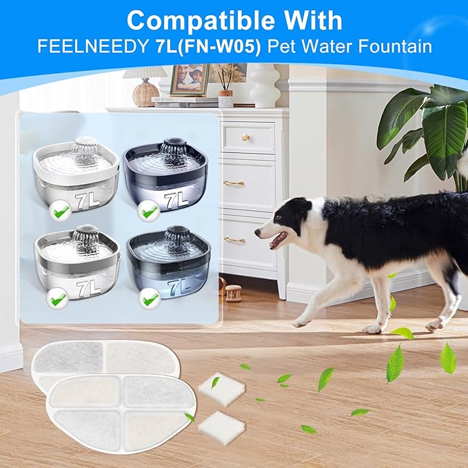 8 Pack Dog Water Bowl Filter Compatible with FEELNEEDY 7L/1.8Gal Dog Water Fountain(FN-W05), Cat Water Fountain Filters Pet Water Fountain Filter Replacement Fit for Automatic Dispenser