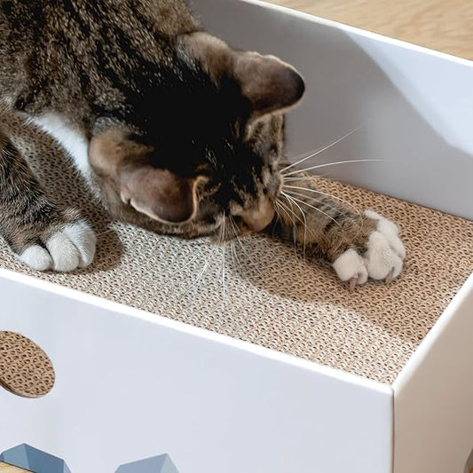 Cat Scratcher Box with 3-Layer Corrugated Pad, Heavy-Duty Double-Sided Cardboard Scratching Board & Bed, Checkered Design, for Cats,Jumbo