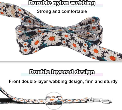 4ft Dog Leash with Two Padded Handles, Heavy Duty Strong Nylon Pet Leash with Soft Neoprene Handle for Small Medium Large Dogs, Daisy