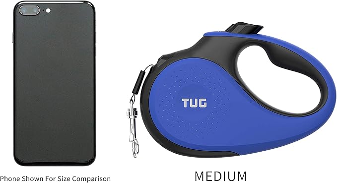 TUG 360° Tangle-Free Retractable Dog Leash with Waste Bag Dispenser (Medium, Blue)