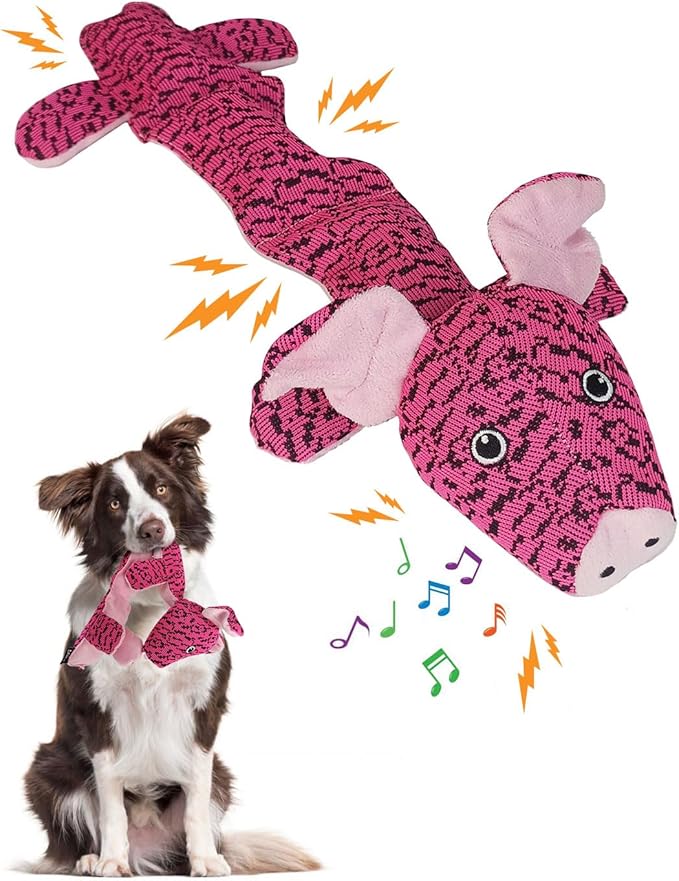 Squeaky Dog Toys for Large Dogs, Durable Plush Chew Toys for Tough Play, Interactive Tug of War Toy, Tough Teething Gift to Keep Them Busy and Relieve Boredom (Pink Pig)