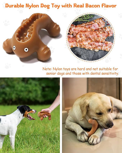 Dog Toys for Aggressive Chewers Large Medium Breed, Interactive Treat Dispensing Chew Toy, Indestructible Tough Nylon Teething Bones to Keep Dogs Busy